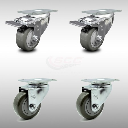 Service Caster 3.5 Inch SS Gray Polyurethane Top Plate Caster Total Lock Brakes SCC, 2PK SCC-SSTTL20S3514-PPUB-2-S-2